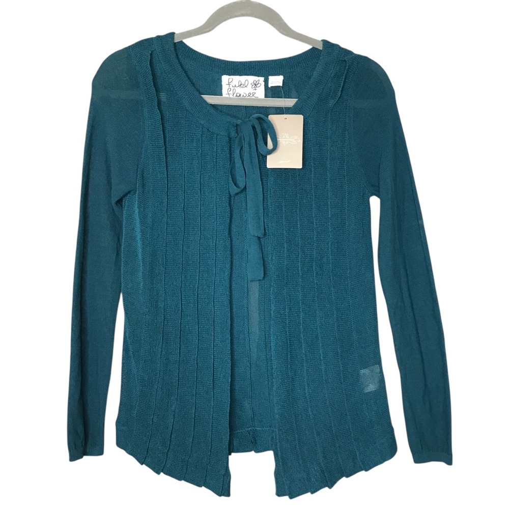 NWT NEW Anthropologie Field and Flower Tie Front Teal Blue Cardigan Sweater